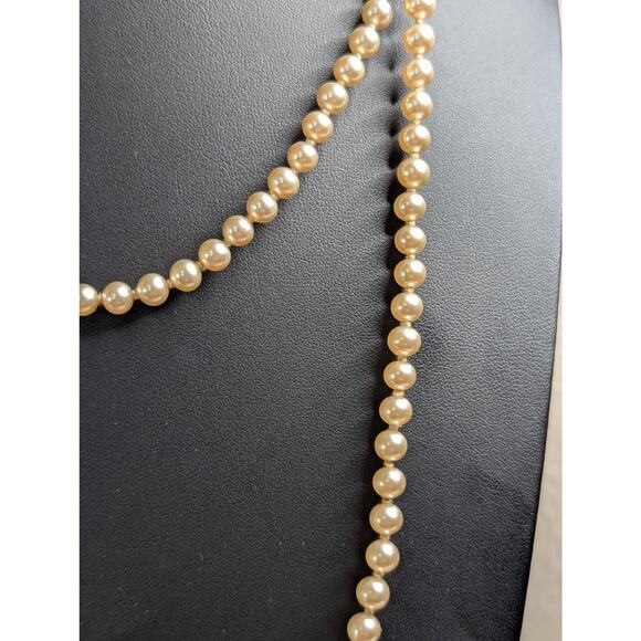 Vintage Faux Champagne Hand-Knotted 6mm Glass Pearl 32" Long Strand Necklace - Picture 3 of 6